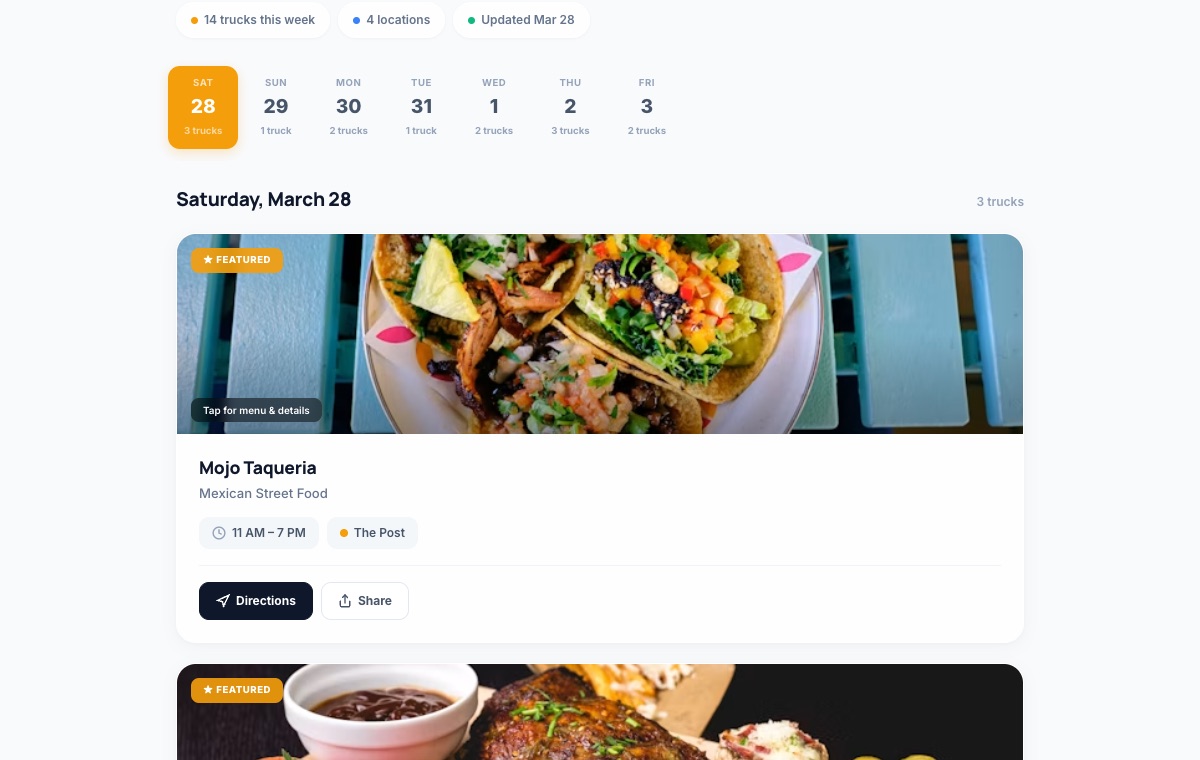 Food Trucks of Tehaleh weekly calendar
