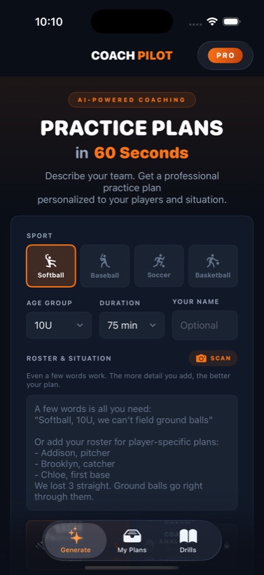 CoachPilot Practice Plans iOS app