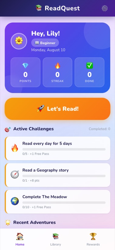 ReadQuest kids reading app