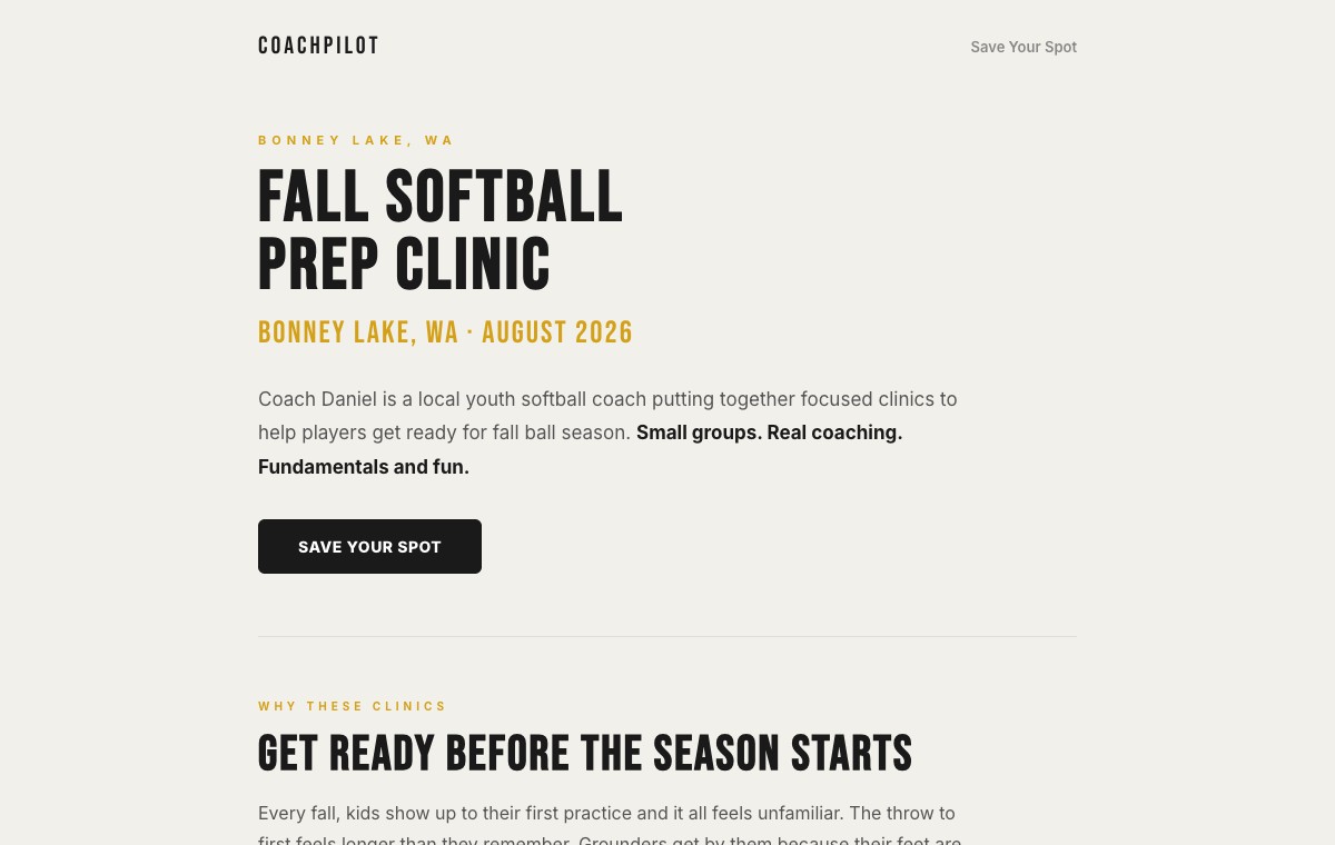 CoachPilot Clinics, youth sports clinic signups
